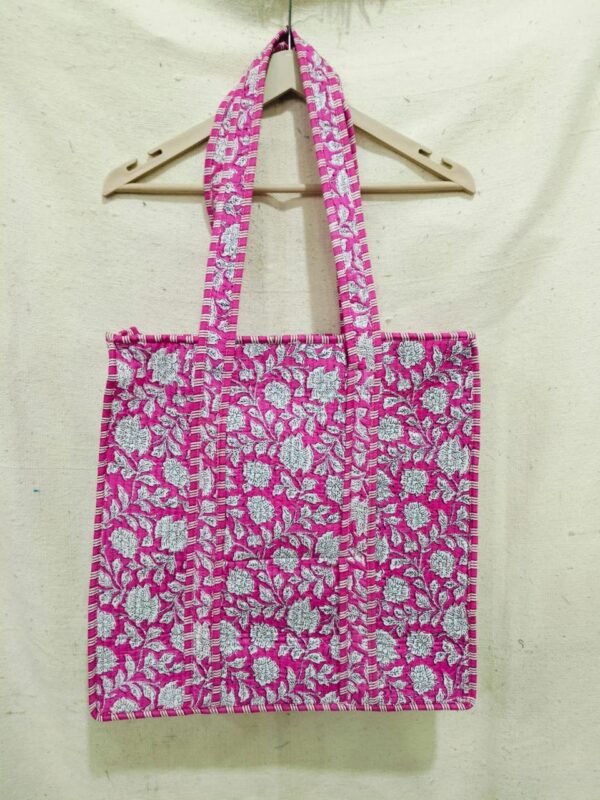 Jaipuri Print Cotton Quilted Tote Bag With Zip