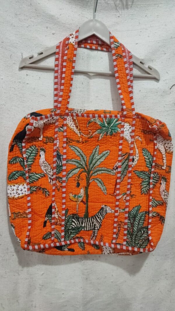 Jaipuri Print Cotton Quilted Tote Bag With Zip