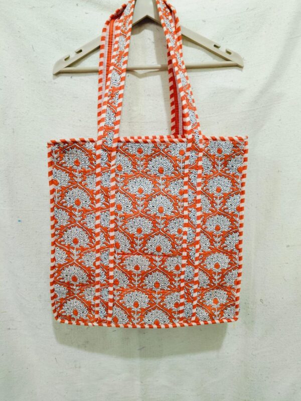 Jaipuri Print Cotton Quilted Tote Bag With Zip