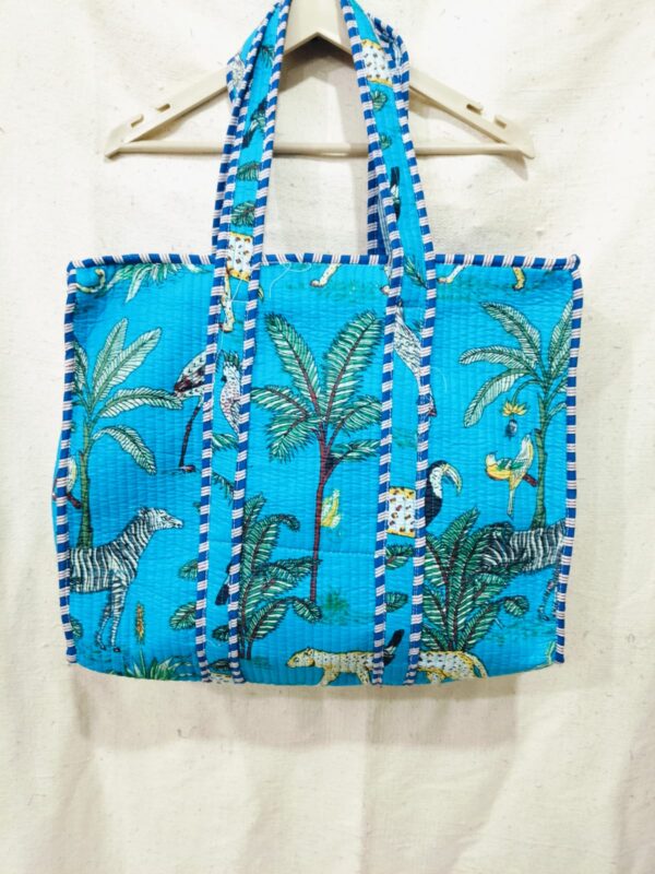 Jaipuri Print Cotton Quilted Tote Bag With Zip