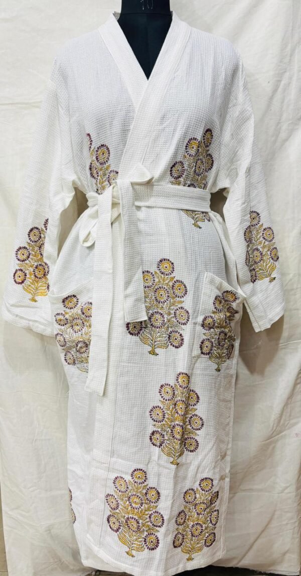 Block Print Cotton Waffle Robe