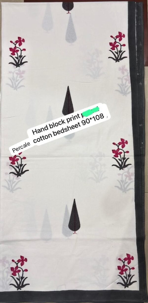 Block Print Percale Bed Sheet With 2 Pillows