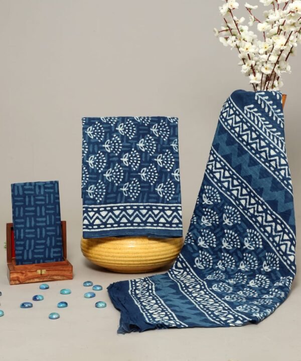 Block Print Cotton Suit With Cotton Dupatta