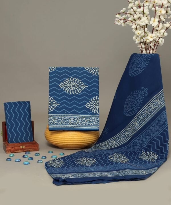 Block Print Cotton Suit With Cotton Dupatta
