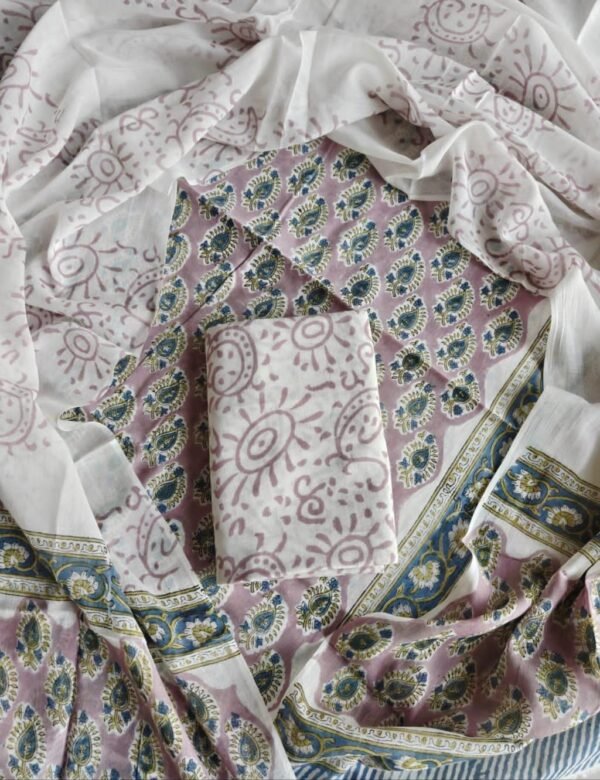 Block Print Cotton Suit With Cotton Dupatta
