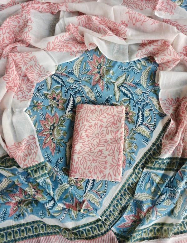 Block Print Cotton Suit With Cotton Dupatta