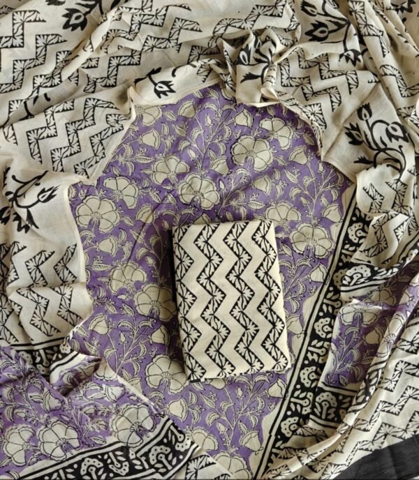 Block Print Cotton Suit With Cotton Dupatta