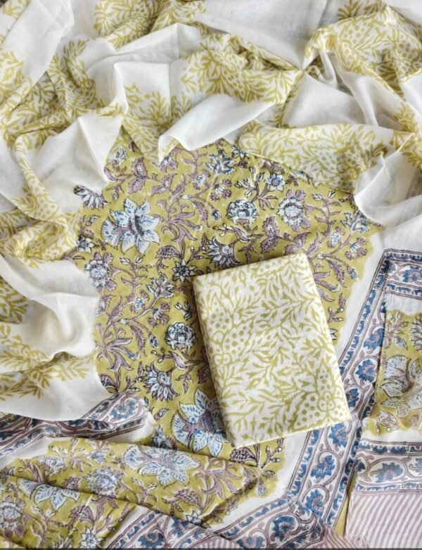 Block Print Cotton Suit With Cotton Dupatta