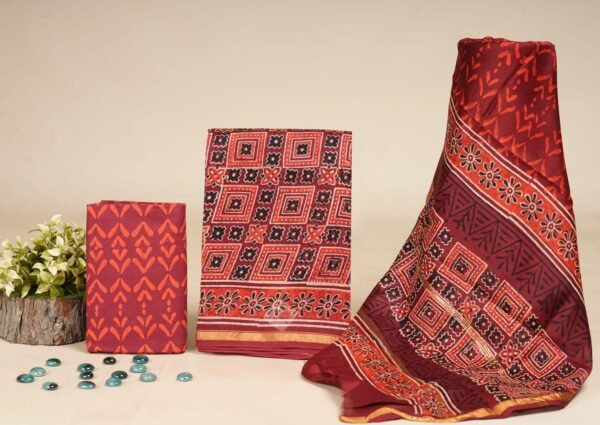 Hand Block Print Chanderi Silk Suit