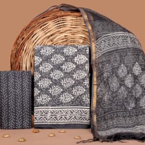 Hand Block Print Kantha Suit With Kota Doriya Dupatta