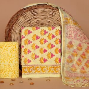 Hand Block Print Kantha Suit With Kota Doriya Dupatta