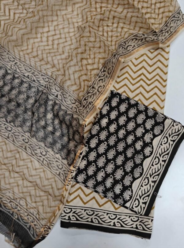 Block Print Cotton Suit With kota Doriya Dupatta
