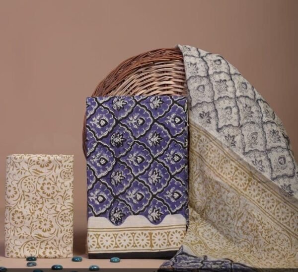 Block Print Cotton Suit With kota Doriya Dupatta