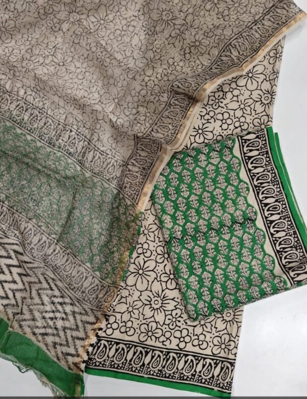 Block Print Cotton Suit With kota Doriya Dupatta