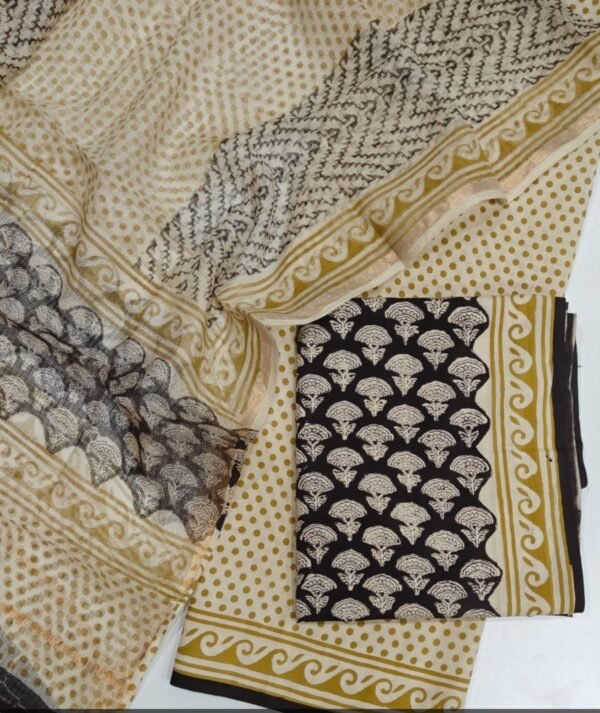 Block Print Cotton Suit With kota Doriya Dupatta