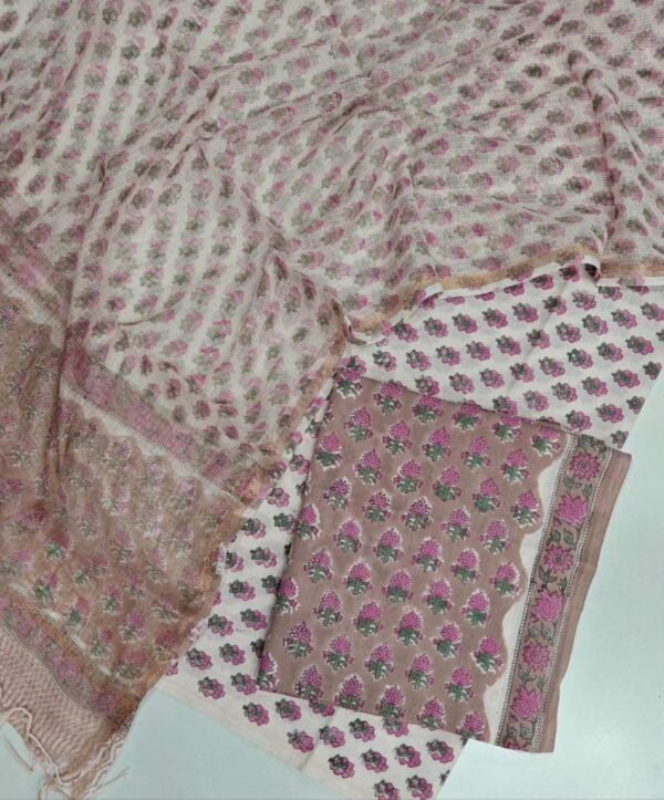Block Print Cotton Suit With kota Doriya Dupatta