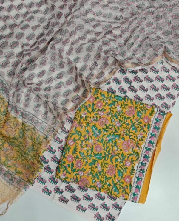 Block Print Cotton Suit With kota Doriya Dupatta