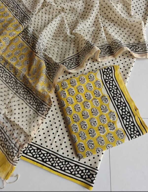 Block Print Cotton Suit With kota Doriya Dupatta