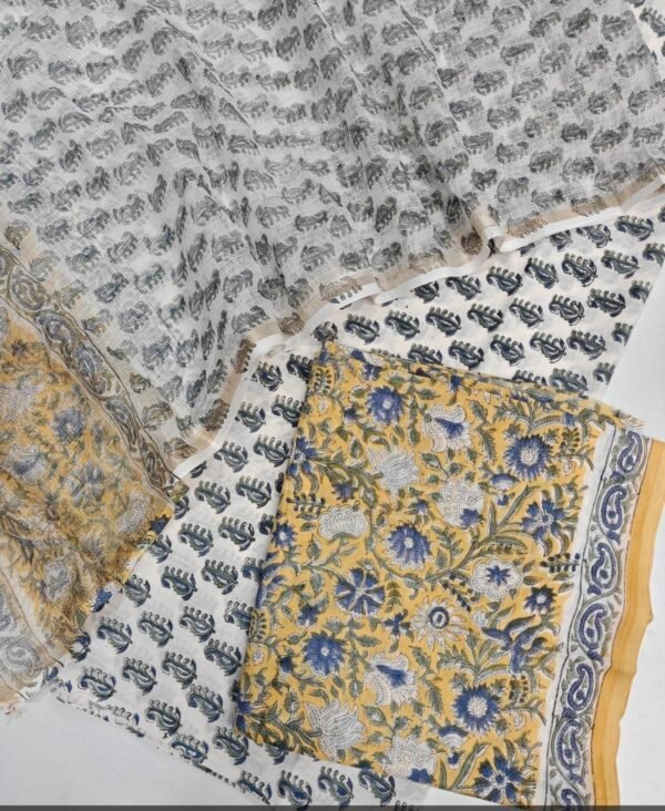 Block Print Cotton Suit With kota Doriya Dupatta