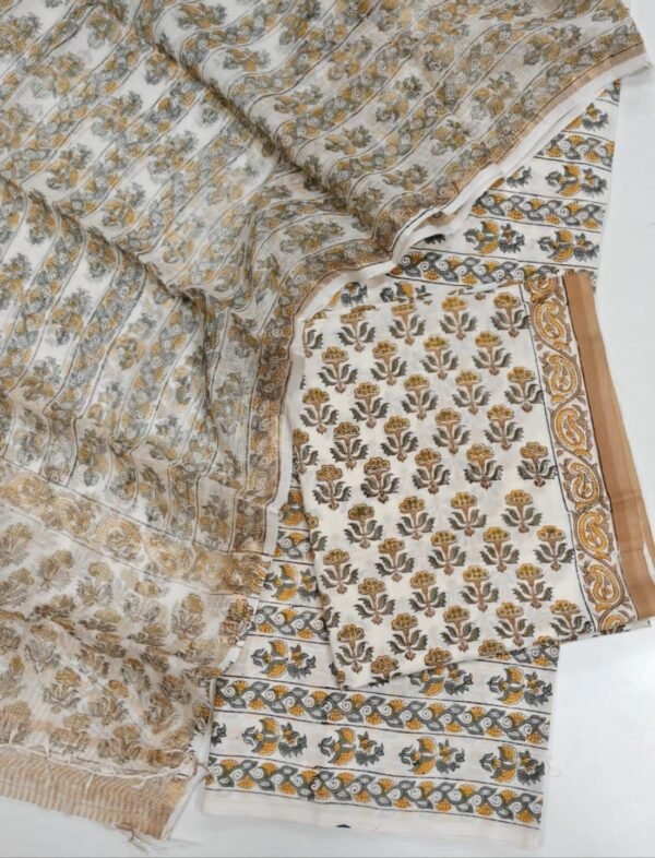 Block Print Cotton Suit With kota Doriya Dupatta