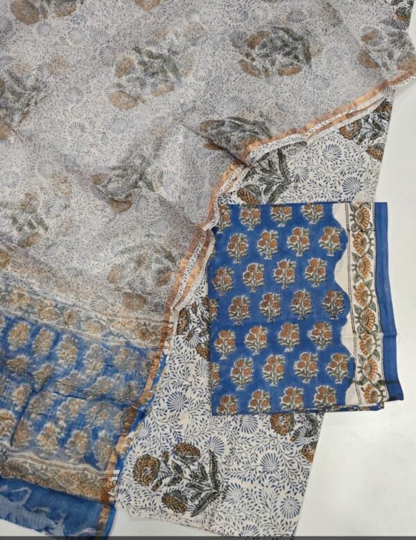 Block Print Cotton Suit With kota Doriya Dupatta