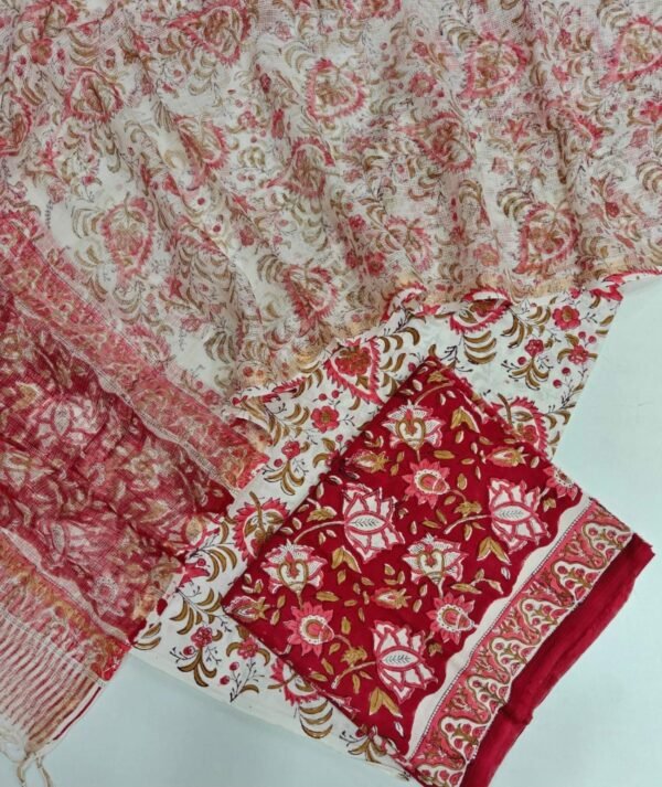 Block Print Cotton Suit With kota Doriya Dupatta