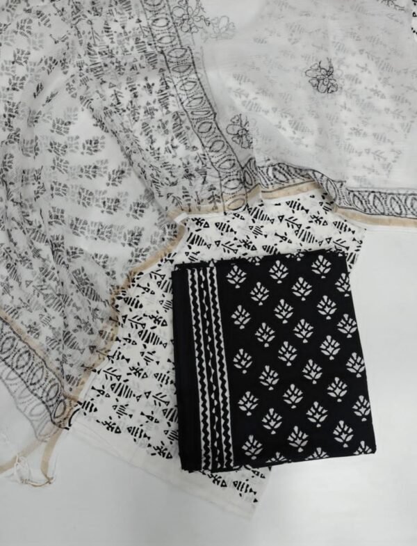 Block Print Cotton Suit With kota Doriya Dupatta