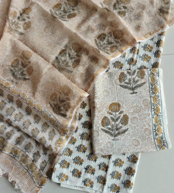 Block Print Cotton Suit With kota Doriya Dupatta