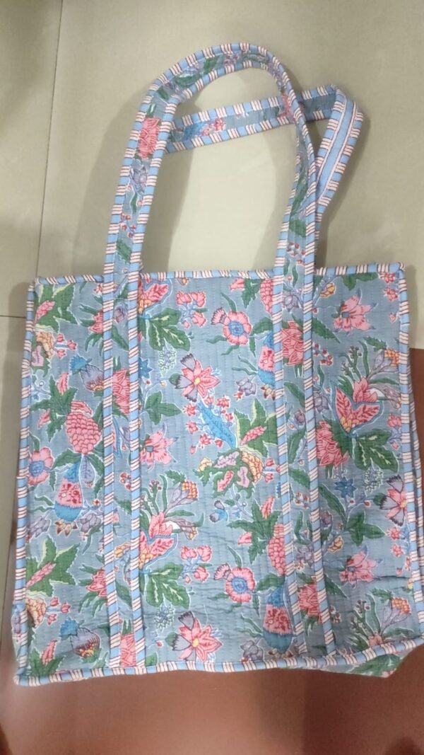 Jaipuri Print Cotton Quilted Tote Bag With Zip