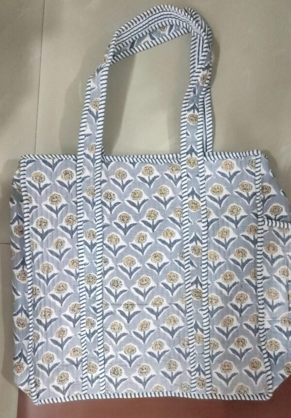 Jaipuri Print Cotton Quilted Tote Bag With Zip