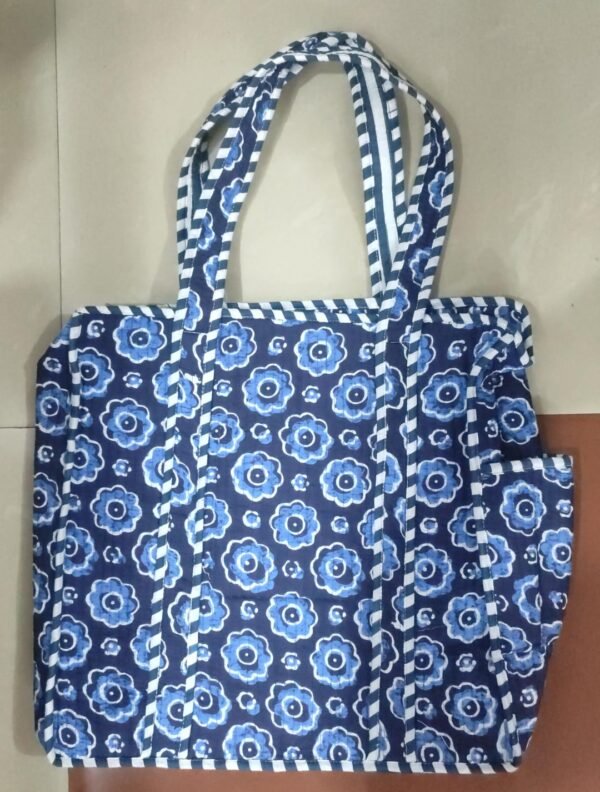 Jaipuri Print Cotton Quilted Tote Bag With Zip