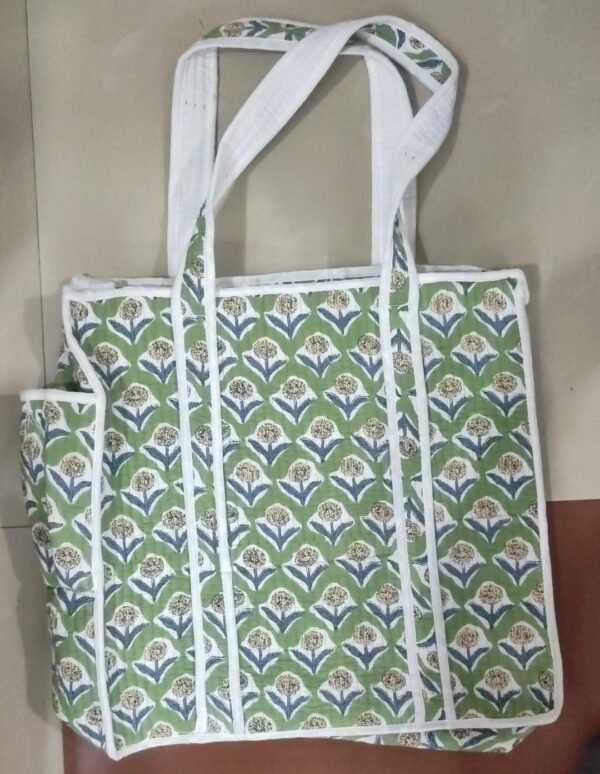 Jaipuri Print Cotton Quilted Tote Bag With Zip