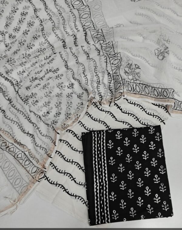 Block Print Cotton Suit With kota Doriya Dupatta