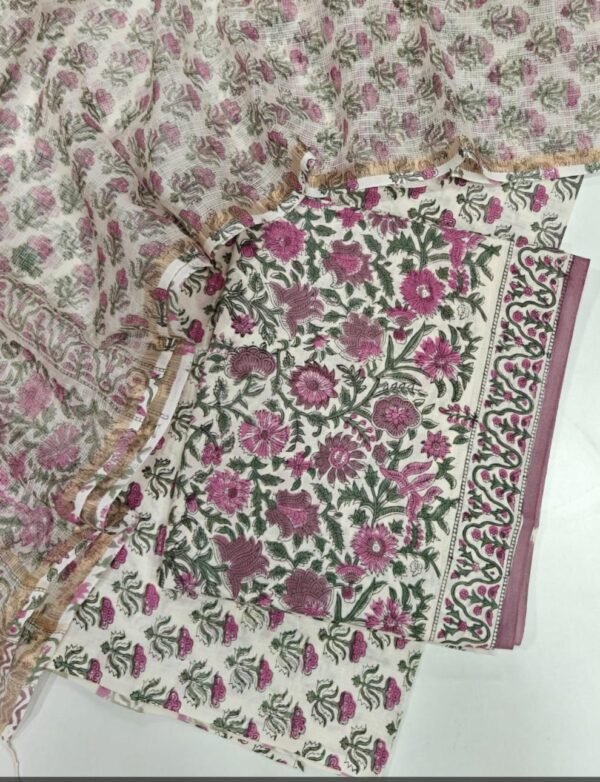 Block Print Cotton Suit With kota Doriya Dupatta