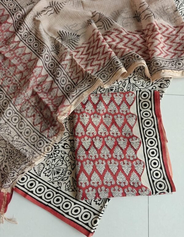 Block Print Cotton Suit With kota Doriya Dupatta