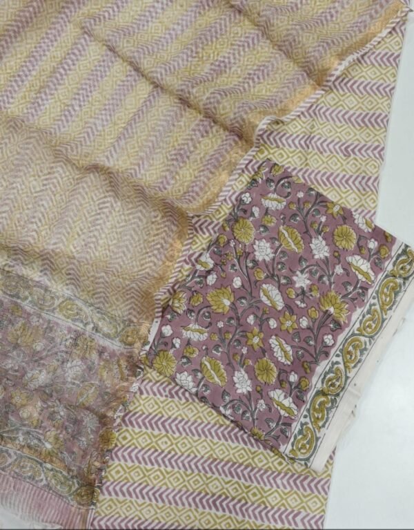 Block Print Cotton Suit With kota Doriya Dupatta