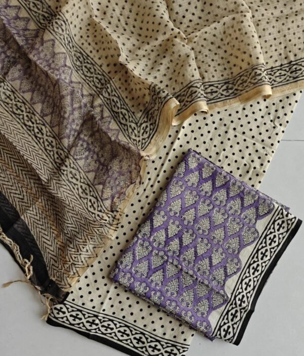 Block Print Cotton Suit With kota Doriya Dupatta