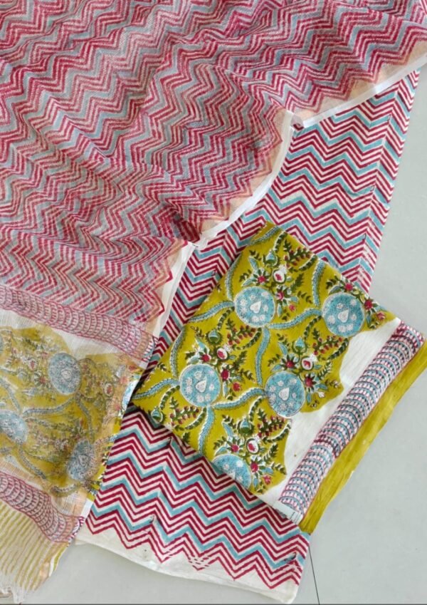 Block Print Cotton Suit With kota Doriya Dupatta