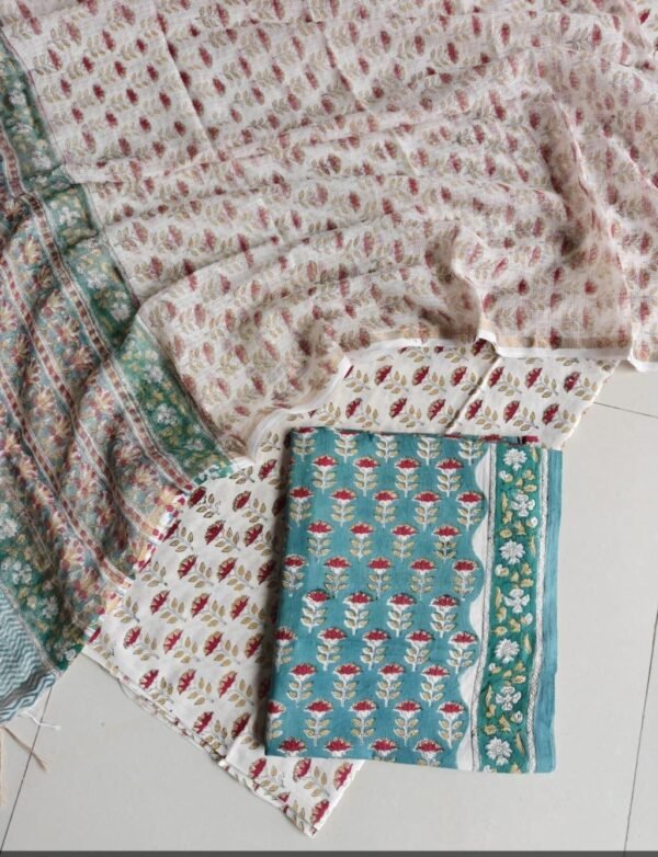 Block Print Cotton Suit With kota Doriya Dupatta
