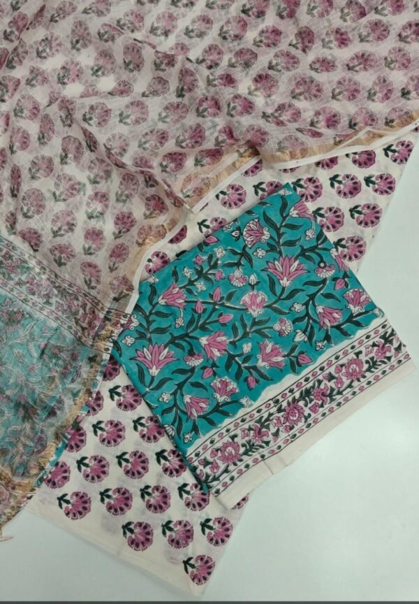 Block Print Cotton Suit With kota Doriya Dupatta