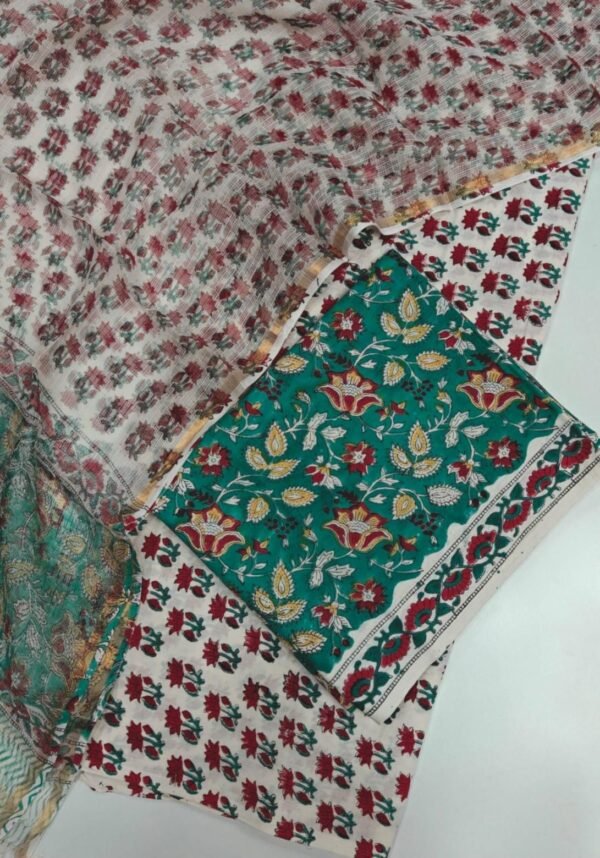 Block Print Cotton Suit With kota Doriya Dupatta