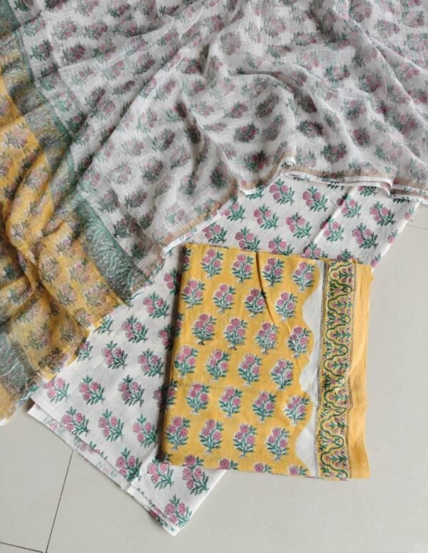 Block Print Cotton Suit With kota Doriya Dupatta