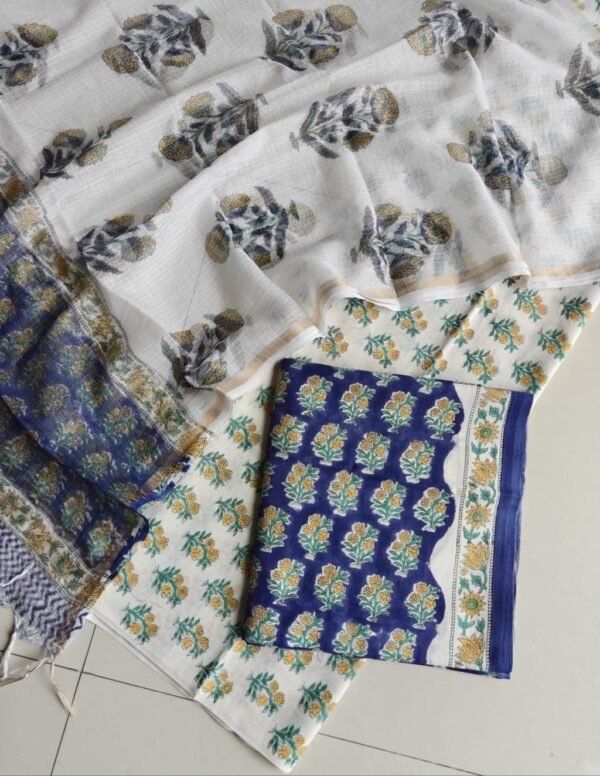 Block Print Cotton Suit With kota Doriya Dupatta