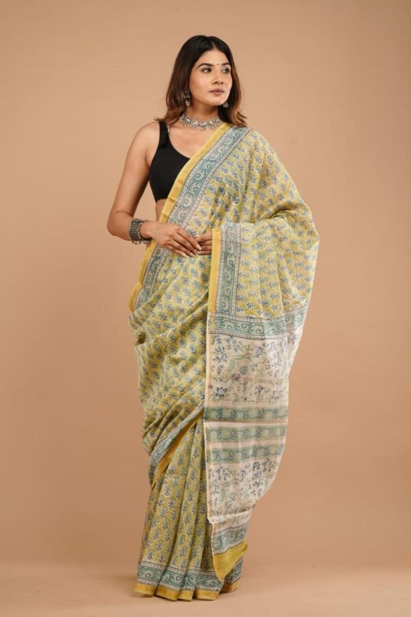 Hand Block Print Chandri Silk Saree