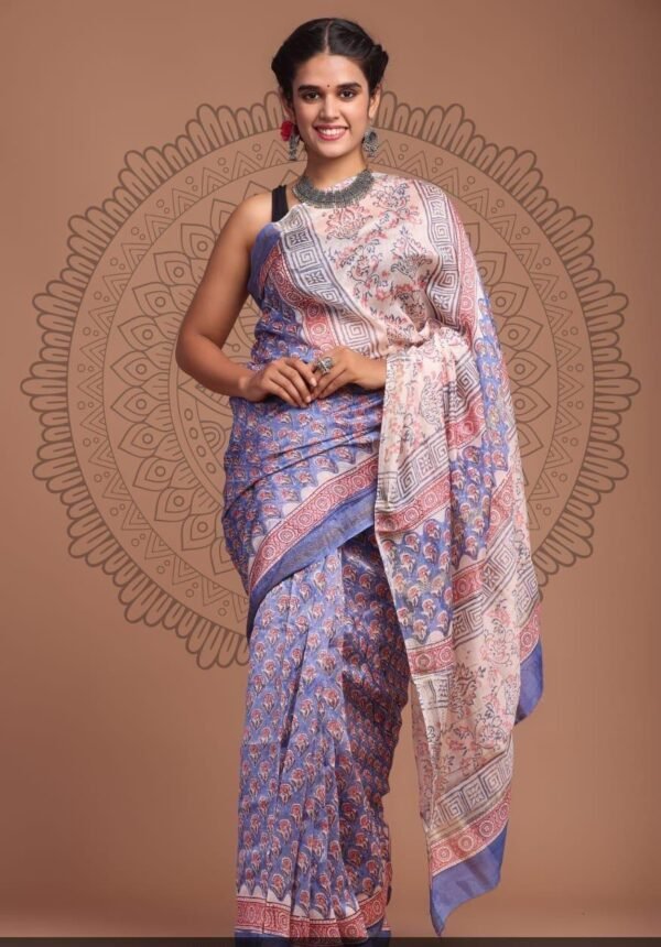Hand Block Maheshwari Silk Saree