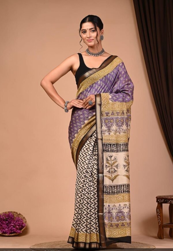 Hand Block Maheshwari Silk Saree
