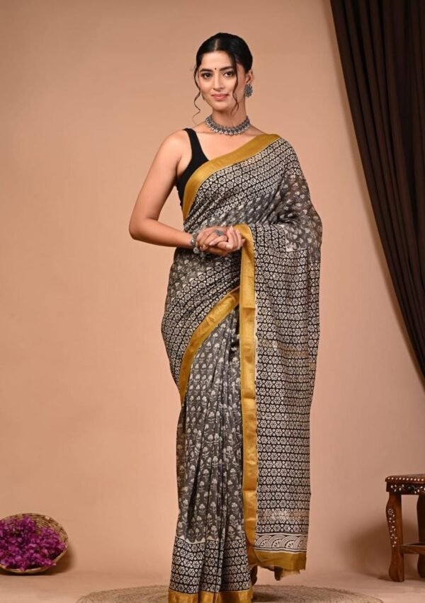 Hand Block Maheshwari Silk Saree
