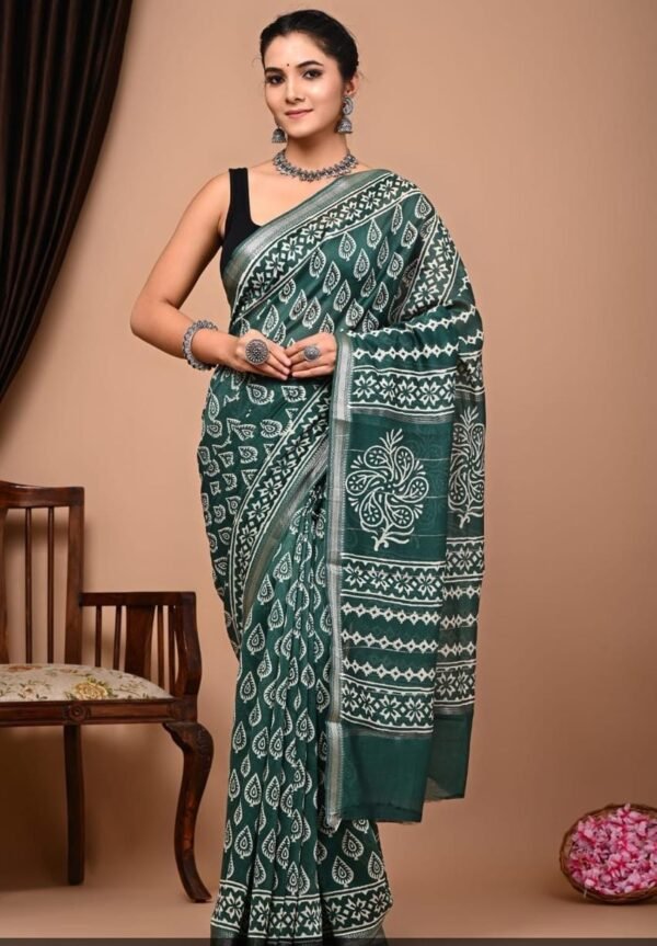 Hand Block Maheshwari Silk Saree