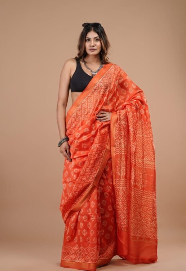 Hand Block Maheshwari Silk Saree