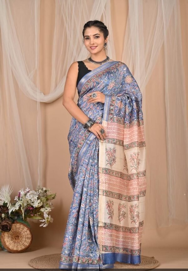 Hand Block Maheshwari Silk Saree
